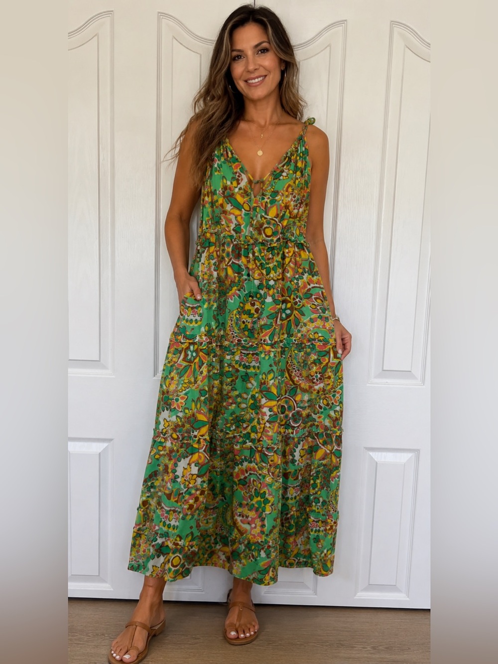 House of Harlow 1960 Green Floral Tiered Maxi Dress 100% cotton